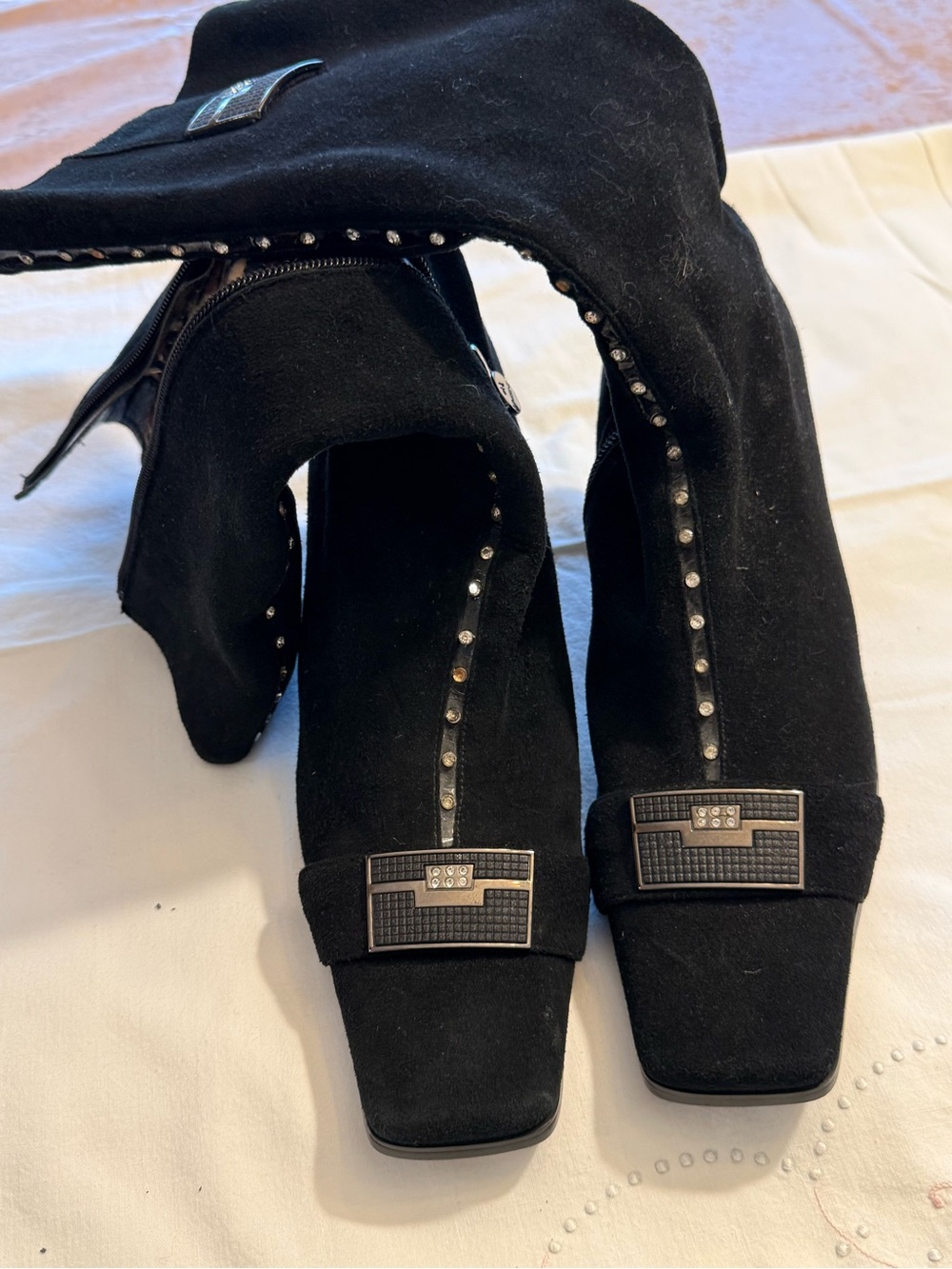 Women's Black Suede wedge heel with Stud and Buckle Detail